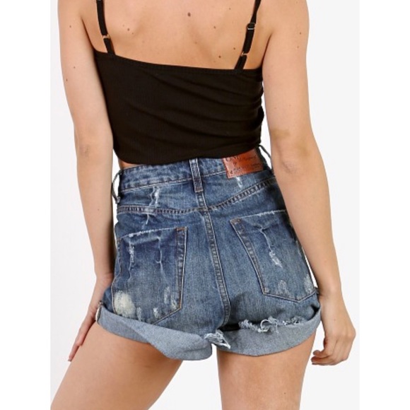 One Teaspoon High Waist Bandits Tuscany Dark Blue Wash Distressed Bleach Dye 25 - Picture 4 of 16